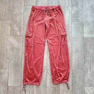 BCBG Max Azria Large Women's Pink Velour Pants Y2k Cargo Sweatpants‎